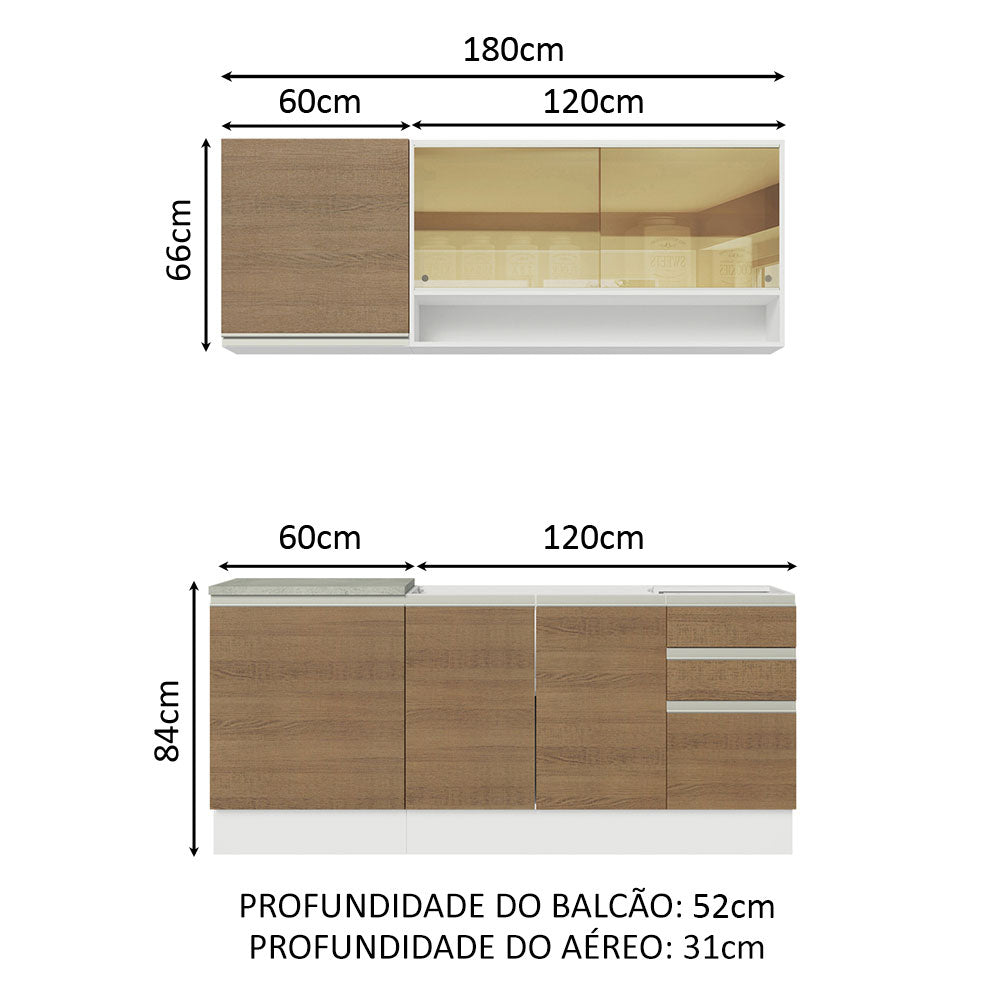 Cocina Integral Glamy Marron 180x225cm sin Mesón con Once Entrepaños y sin Estufa - COCINAS | Bylmo