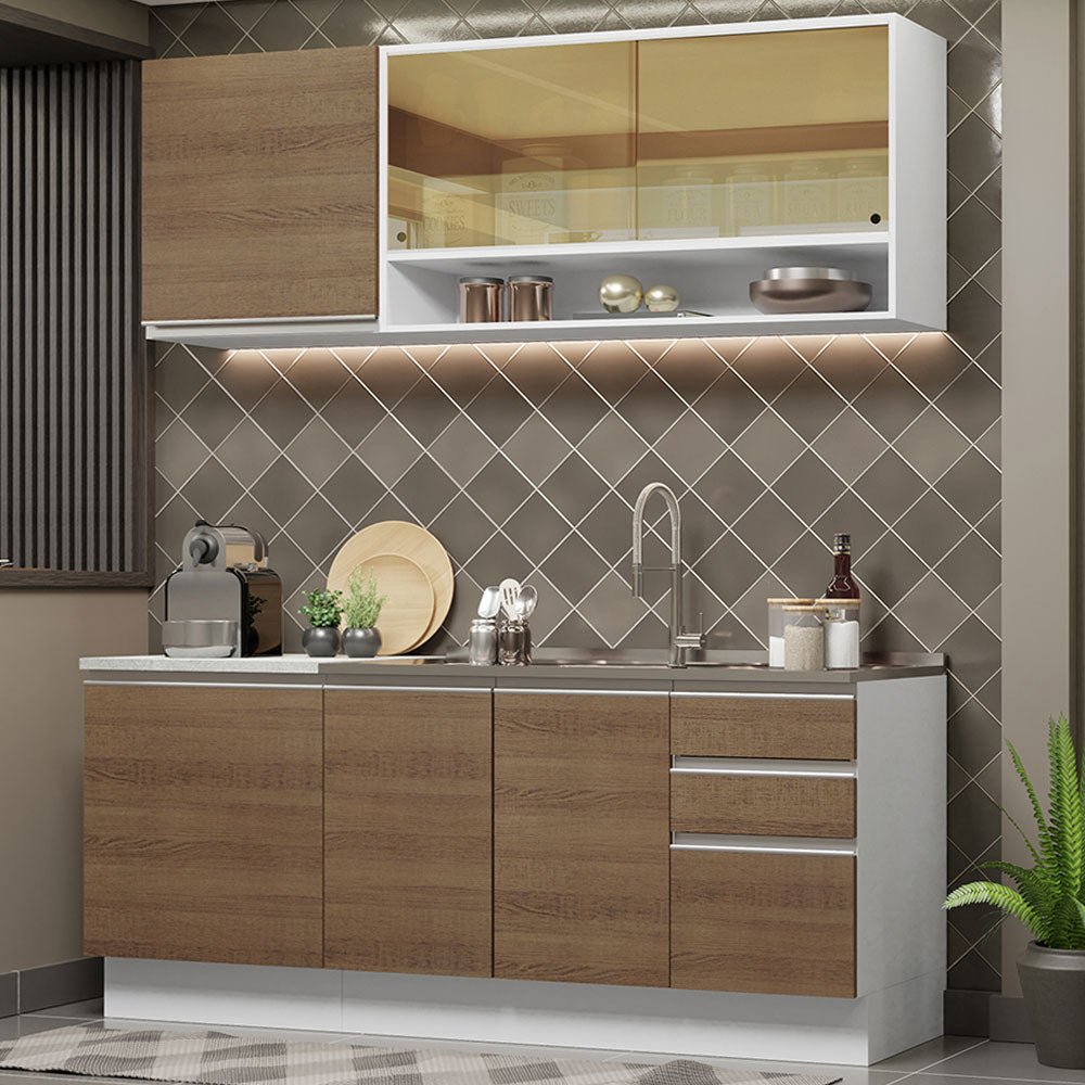 Cocina Integral Glamy Marron 180x225cm sin Mesón con Once Entrepaños y sin Estufa - COCINAS | Bylmo