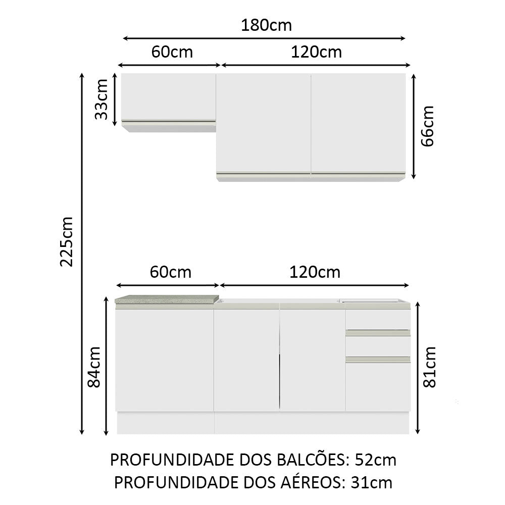 Cocina Integral Glamy Blanco 180x225cm sin Mesón con Nueve Entrepaños y sin Estufa - COCINAS | Bylmo