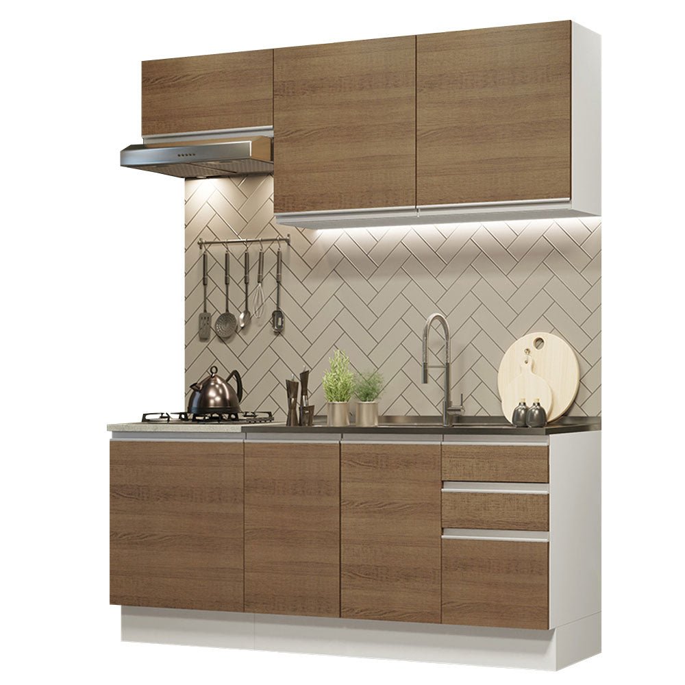 Cocina Integral Glamy Marron 180x225cm con Mesón de Acero Inoxidable con Nueve Entrepaños y sin Estufa - COCINAS | Bylmo