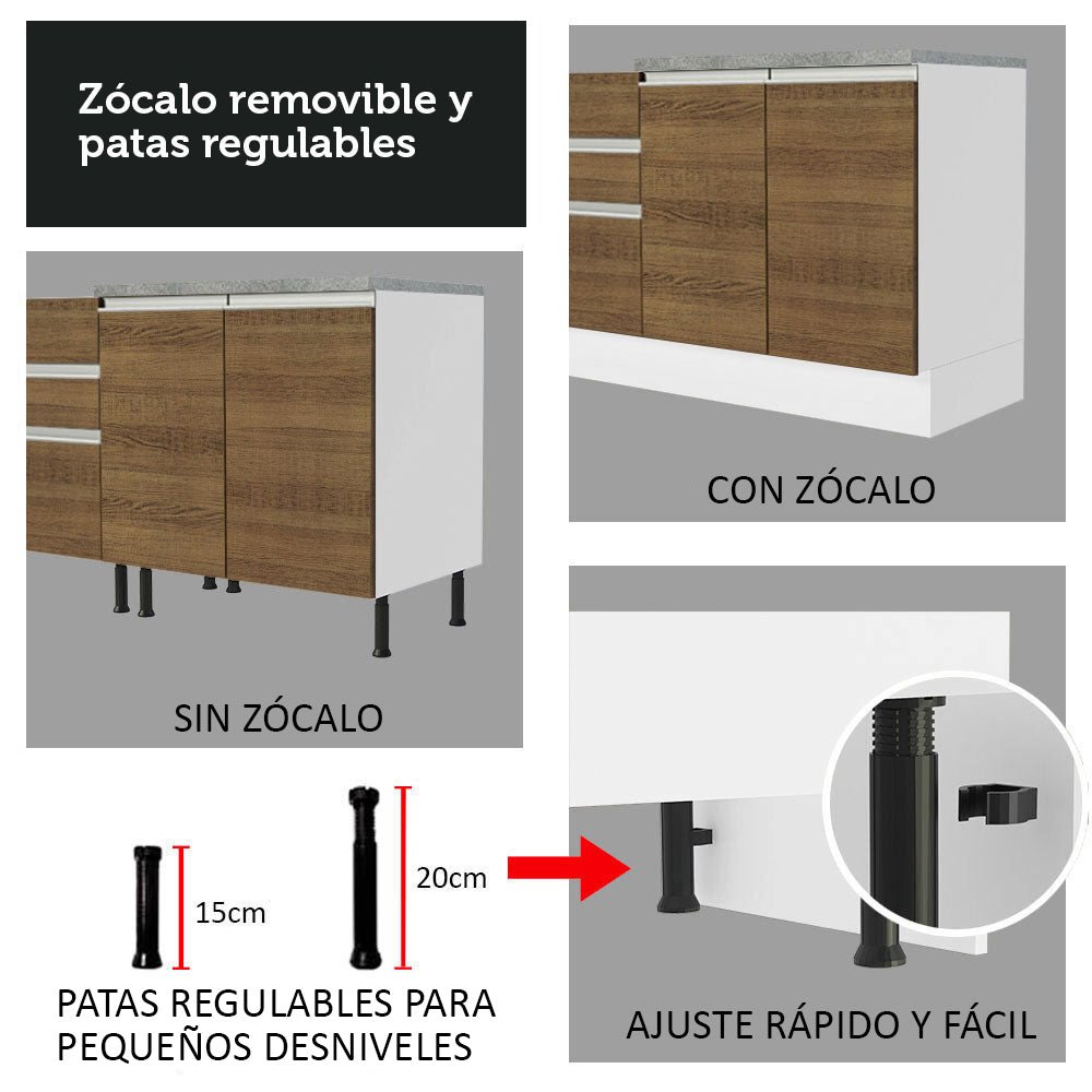 Cocina Integral Glamy Marron 180x225cm con Mesón de Acero Inoxidable con Nueve Entrepaños y sin Estufa - COCINAS | Bylmo