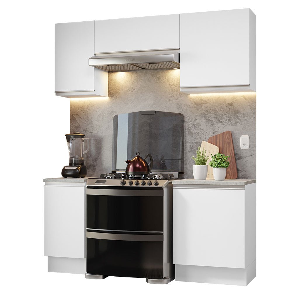 Cocina Integral Glamy Blanco 180x225cm con Mesón de Madera y sin Estufa - COCINAS | Bylmo