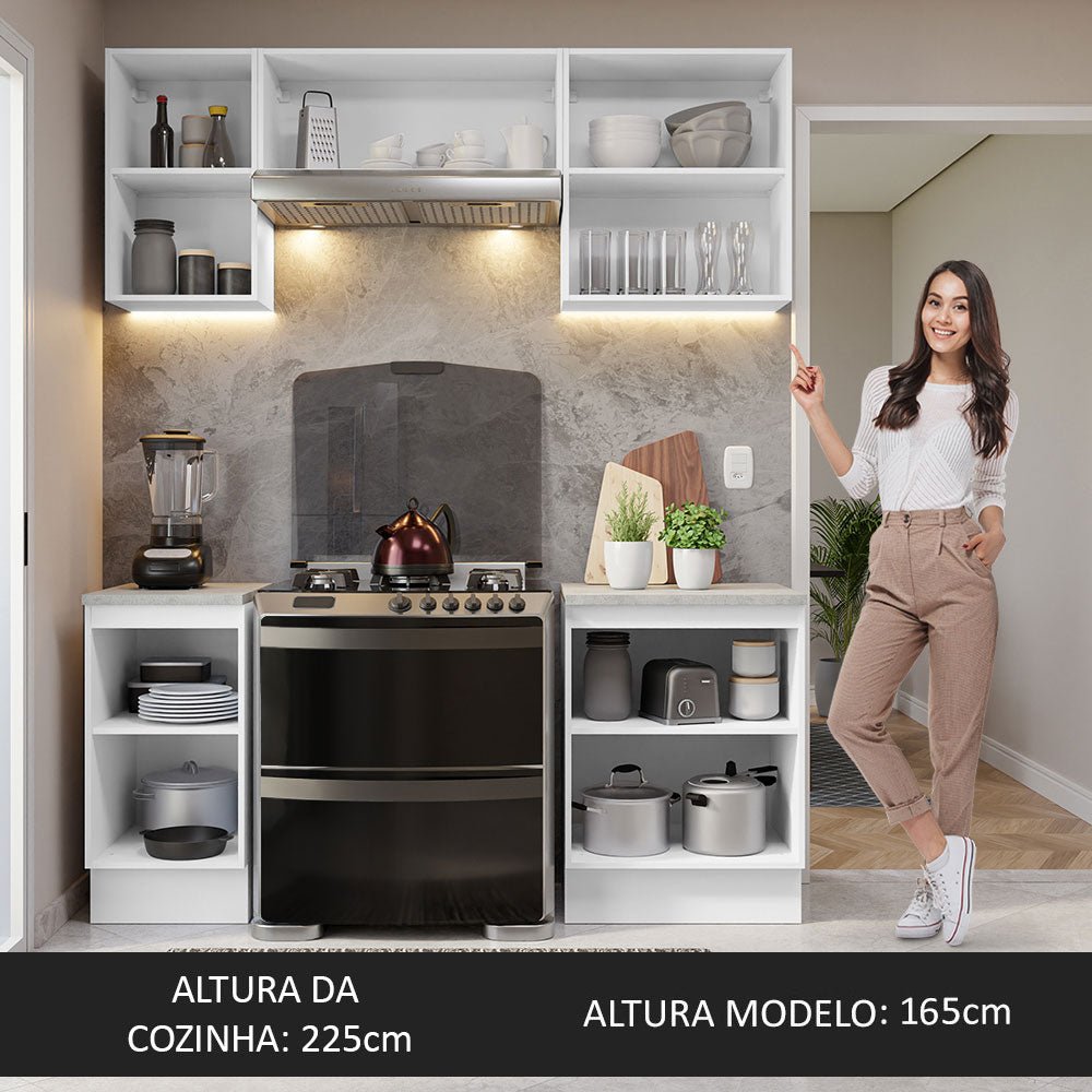 Cocina Integral Glamy Blanco 180x225cm con Mesón de Madera y sin Estufa - COCINAS | Bylmo