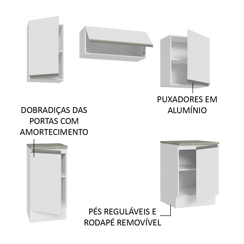 Cocina Integral Glamy Blanco 180x225cm con Mesón de Madera y sin Estufa - COCINAS | Bylmo