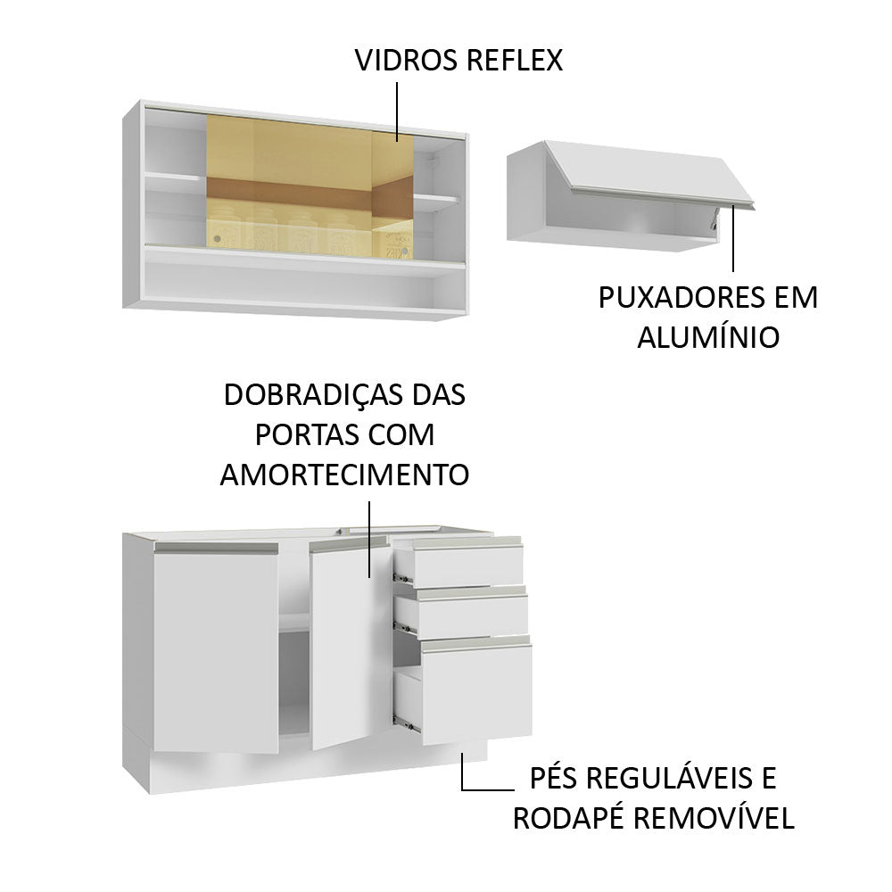Cocina Integral Glamy Blanco 200x225cm sin Mesón con Tres Cajones y sin Estufa - COCINAS | Bylmo