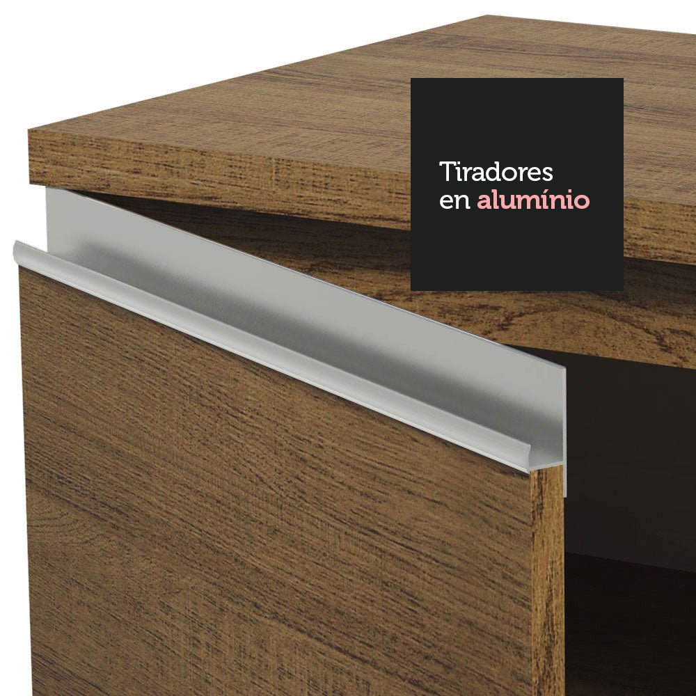 Cocina Integral Glamy Marron 200x225cm con Mesón de Acero Inoxidable con Cuatro Entrepaños y sin Estufa - COCINAS | Bylmo