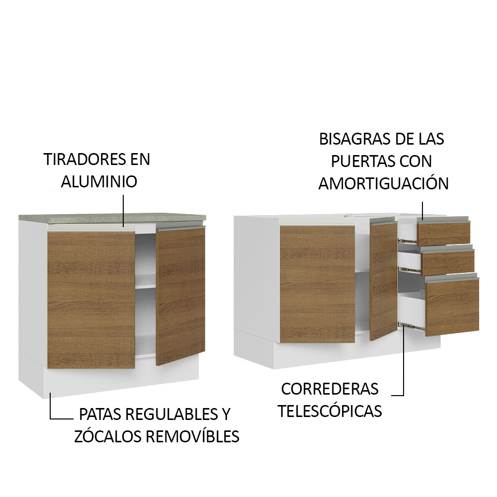 Cocina Integral Glamy Marron 200x225cm con Mesón de Acero Inoxidable y sin Estufa - COCINAS | Bylmo
