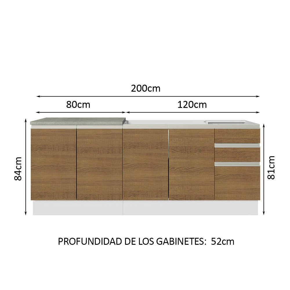 Cocina Integral Glamy Marron 200x225cm con Mesón de Acero Inoxidable y sin Estufa - COCINAS | Bylmo