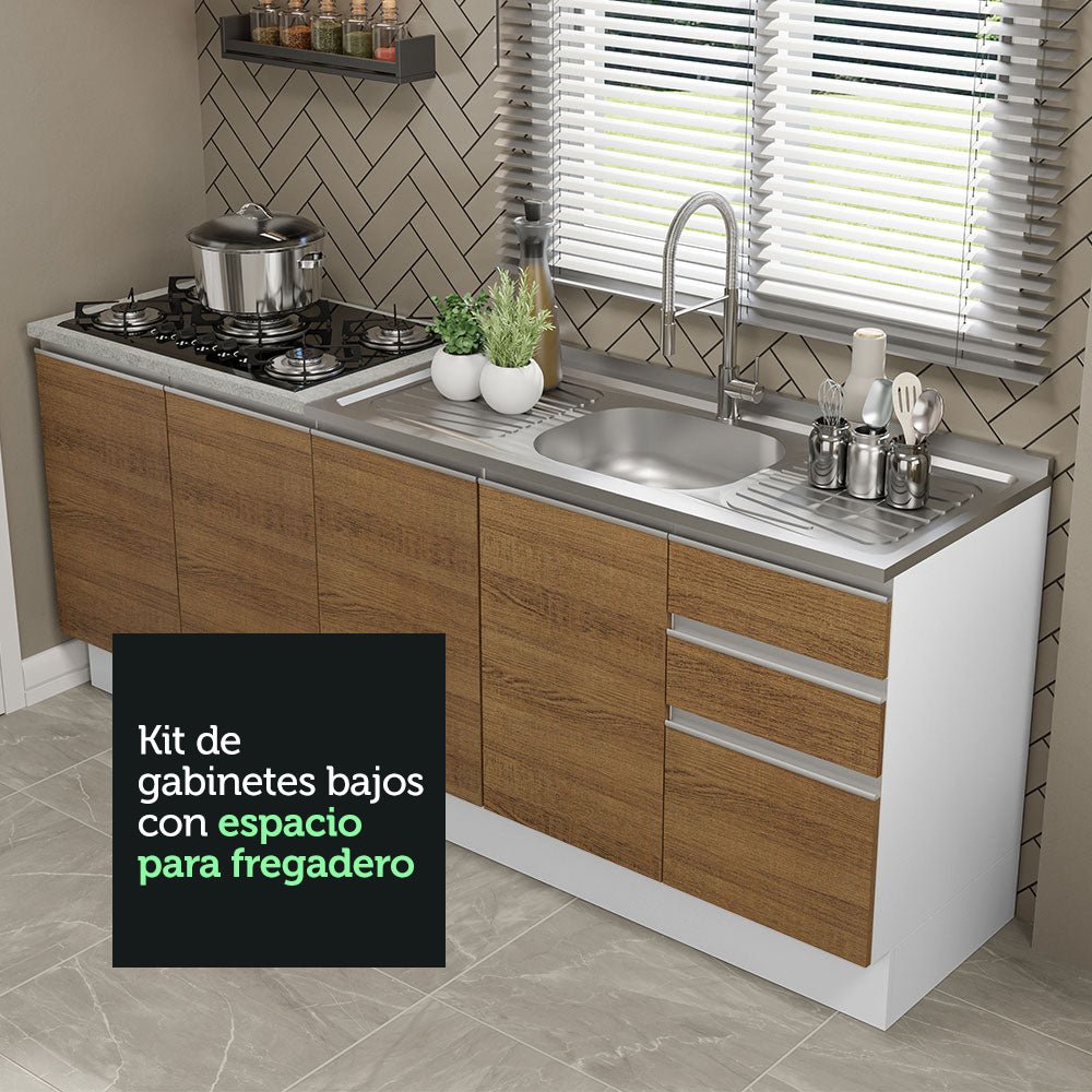 Cocina Integral Glamy Marron 200x225cm con Mesón de Acero Inoxidable y sin Estufa - COCINAS | Bylmo