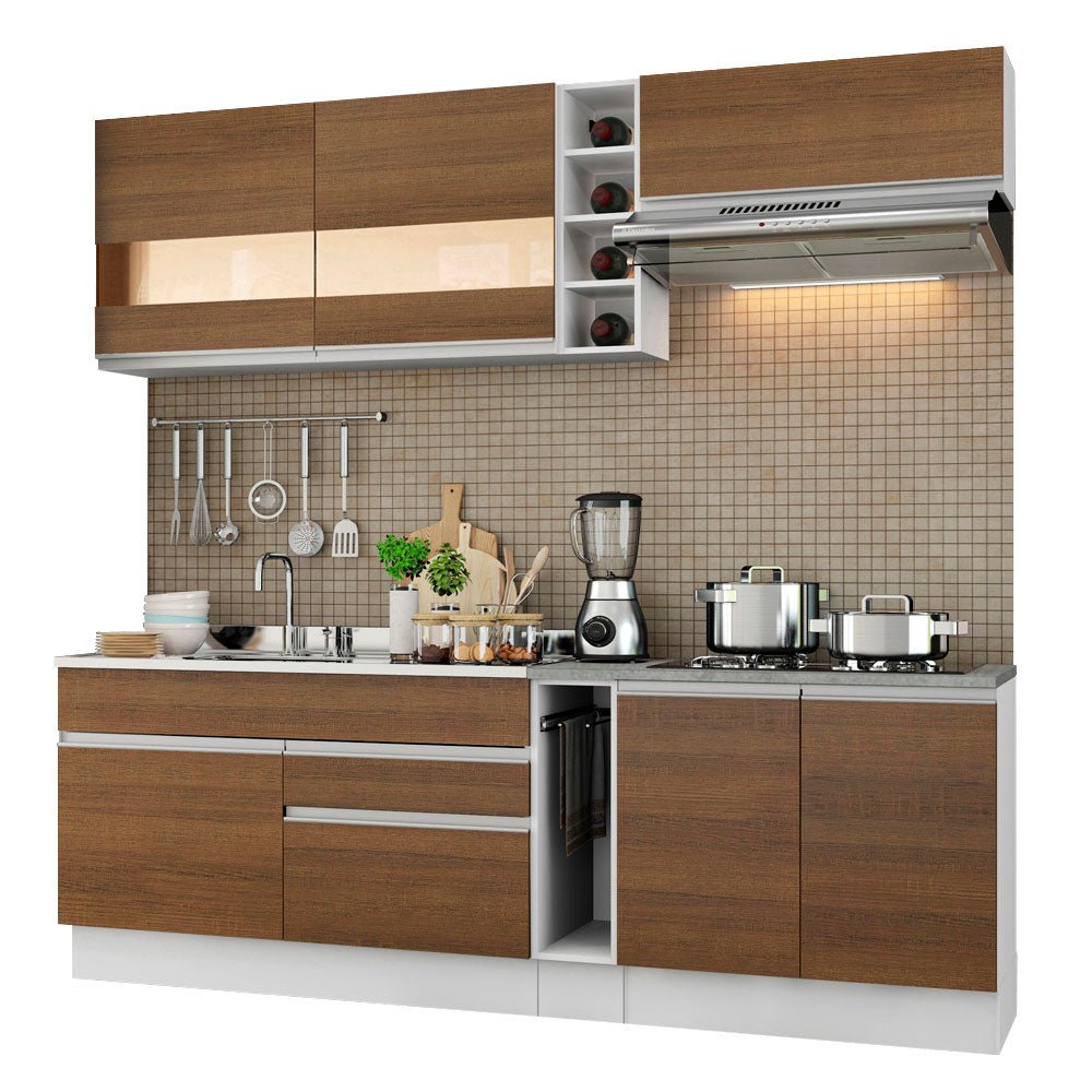 Cocina Integral Parma Marron 220x225cm sin Mesón con Dos Cajones y sin Estufa - COCINAS | Bylmo