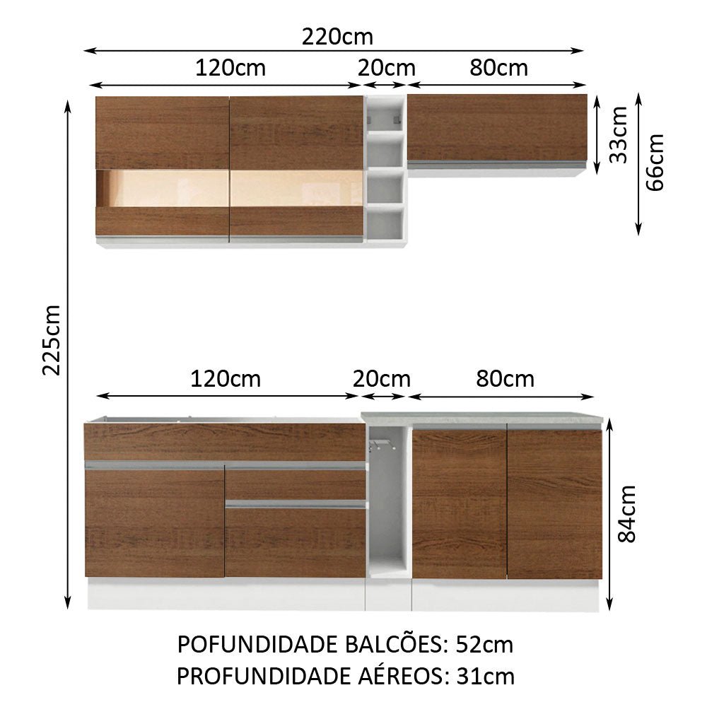 Cocina Integral Parma Marron 220x225cm sin Mesón con Dos Cajones y sin Estufa - COCINAS | Bylmo