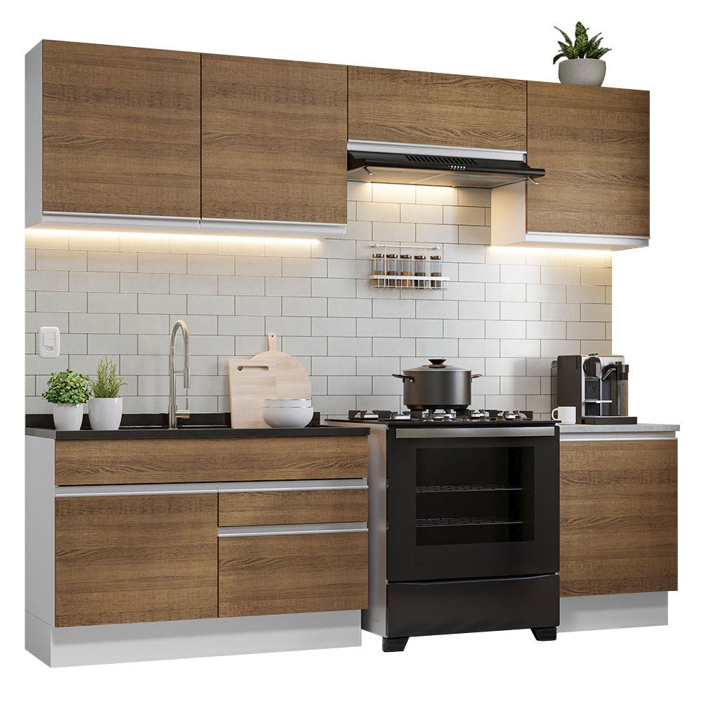 Cocina Integral Glamy Marron 260x225cm sin Mesón con Siete Puertas y sin Estufa - COCINAS | Bylmo