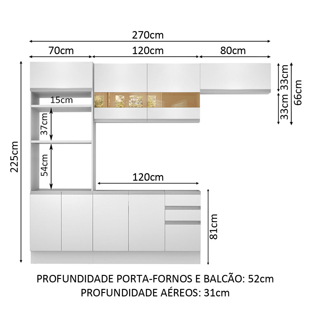 Cocina Integral Marselha Blanco 270x225cm sin Mesón y sin Estufa - COCINAS | Bylmo