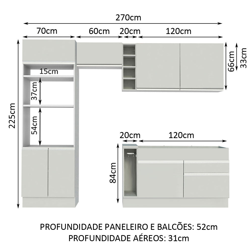 Cocina Integral Jade Blanco 270x225cm sin Mesón con Dos Cajones y sin Estufa - COCINAS | Bylmo