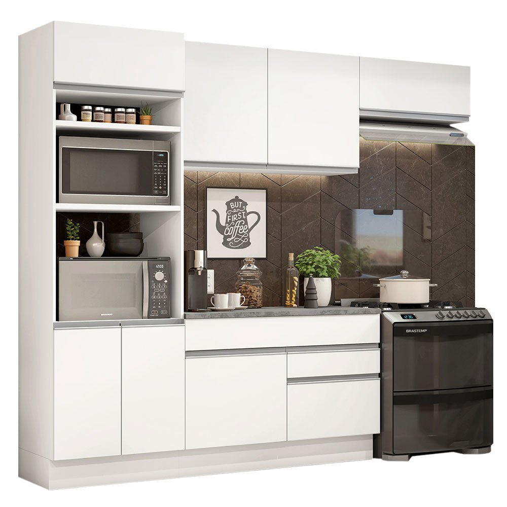 Cocina Integral Glamy Blanco 270x225cm sin Mesón con Dos Cajones Siete Puertas y sin Estufa - COCINAS | Bylmo