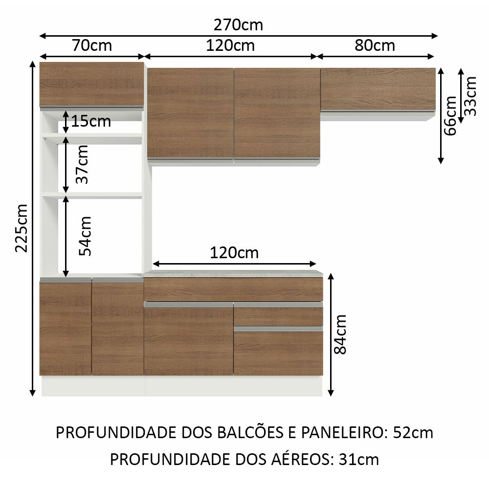 Cocina Integral Glamy Marron 270x225cm sin Mesón con Dos Cajones y Siete Puertas y sin Estufa - COCINAS | Bylmo
