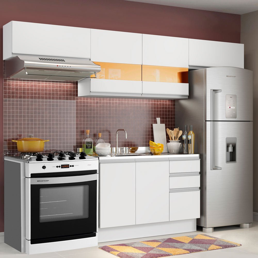 Cocina Integral Marina Blanco 280x225cm sin Mesón con Tres Cajones y sin Estufa - COCINAS | Bylmo