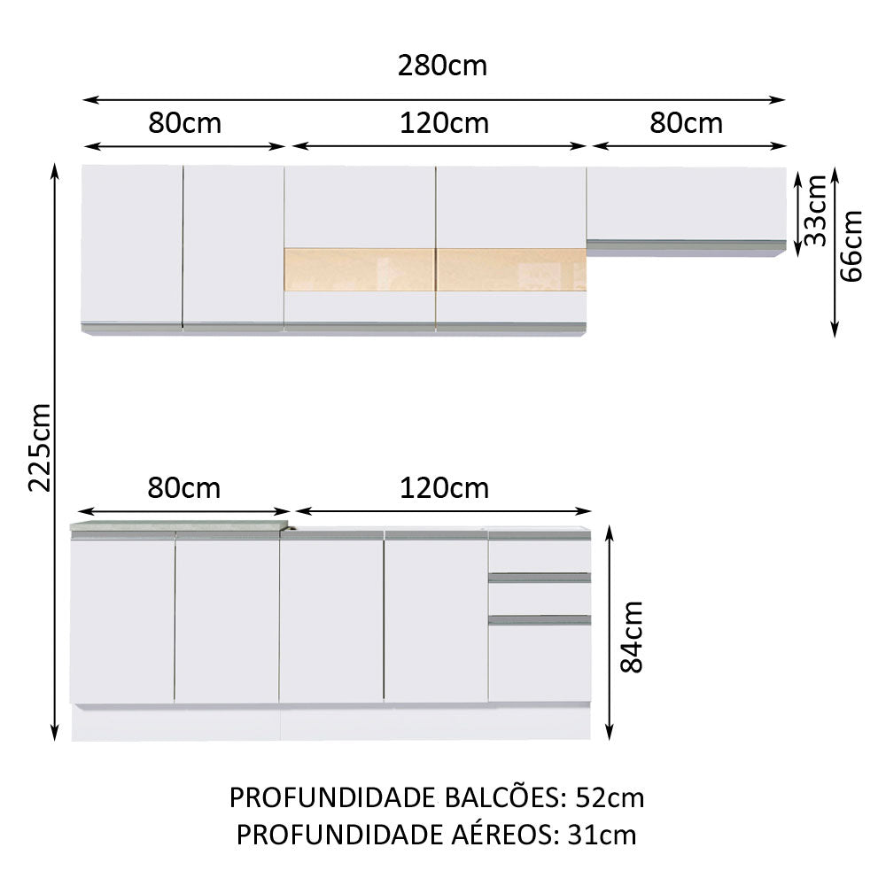 Cocina Integral Marcela Blanco 280x225cm sin Mesón con Tres Cajones y sin Estufa - COCINAS | Bylmo