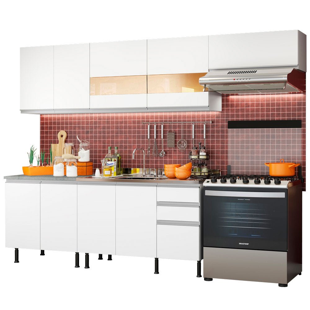 Cocina Integral Marcela Blanco 280x225cm sin Mesón cn Nueve Puertas y sin Estufa - COCINAS | Bylmo