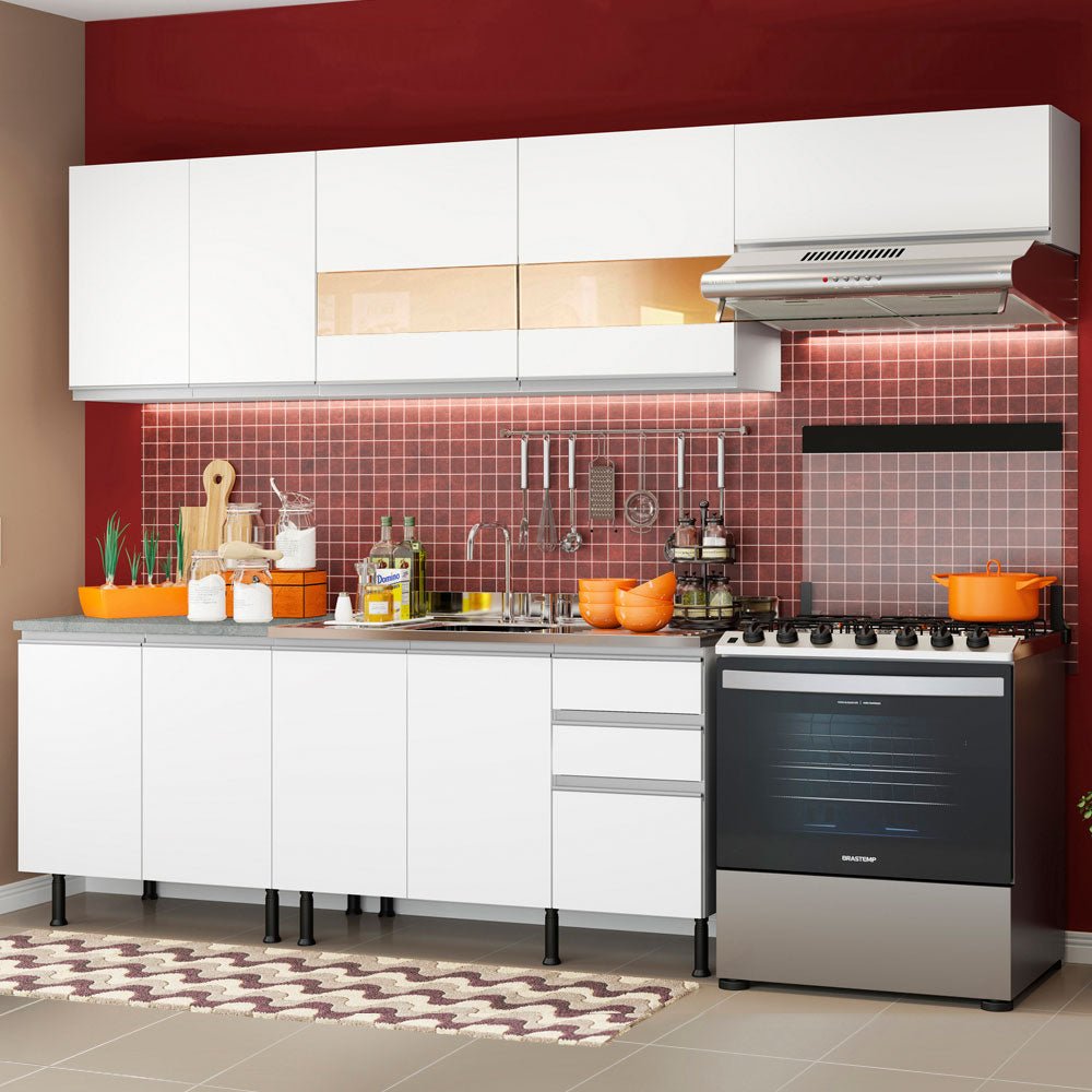 Cocina Integral Marcela Blanco 280x225cm sin Mesón cn Nueve Puertas y sin Estufa - COCINAS | Bylmo