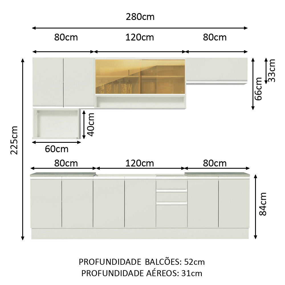 Cocina Integral Genova Blanco 280x225cm sin Mesón con Tres Cajones y sin Estufa - COCINAS | Bylmo