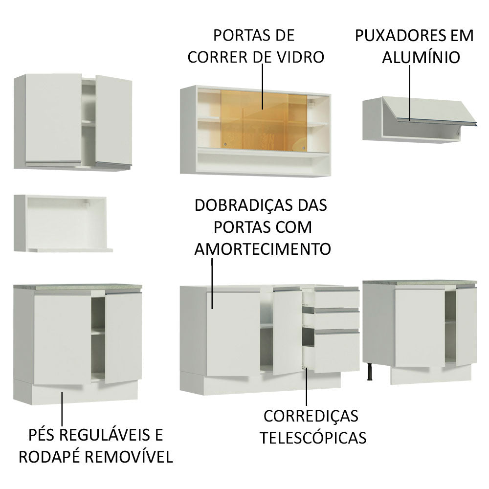 Cocina Integral Genova Blanco 280x225cm sin Mesón con Tres Cajones y sin Estufa - COCINAS | Bylmo