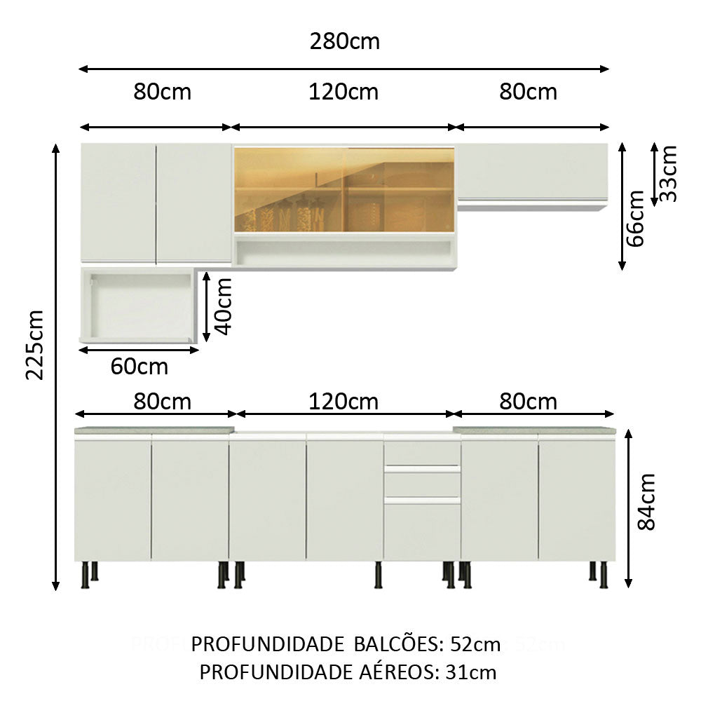 Cocina Integral Genova Blanco 280x225cm sin Mesón con Once Puertas y sin Estufa - COCINAS | Bylmo