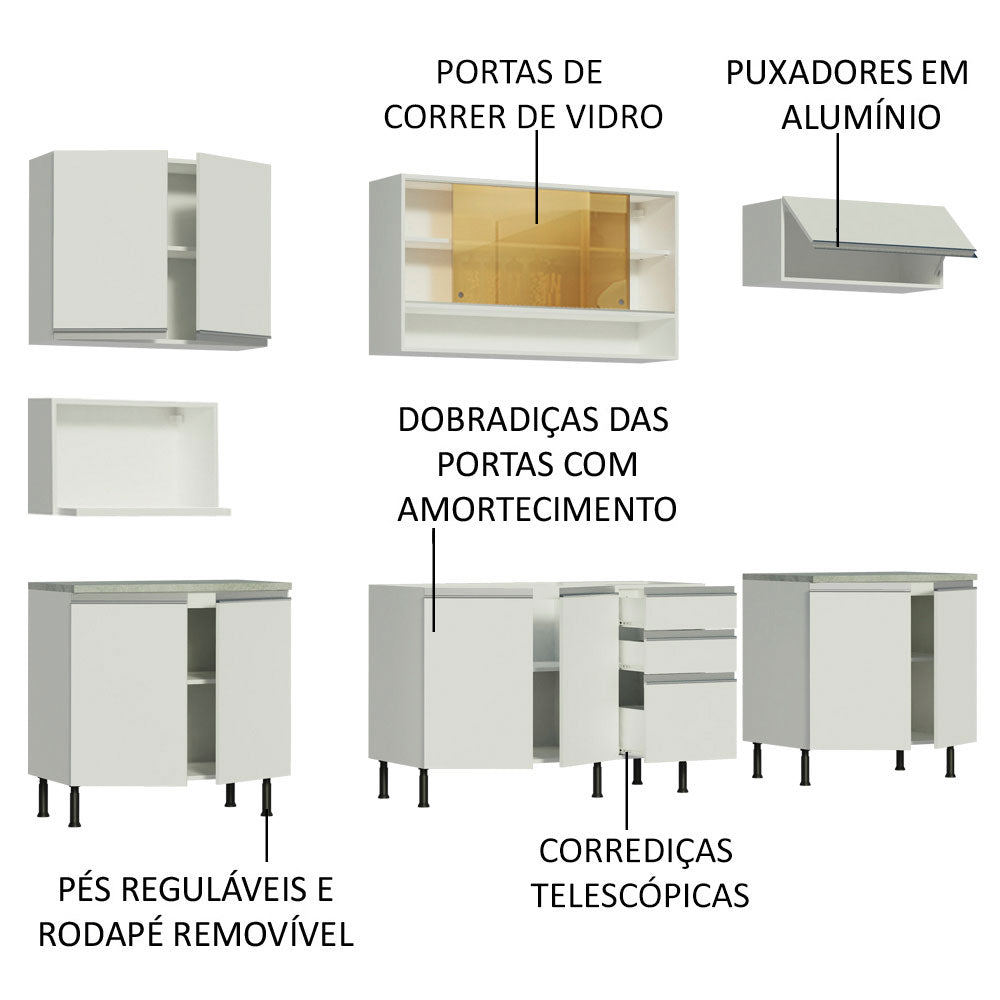 Cocina Integral Genova Blanco 280x225cm sin Mesón con Once Puertas y sin Estufa - COCINAS | Bylmo