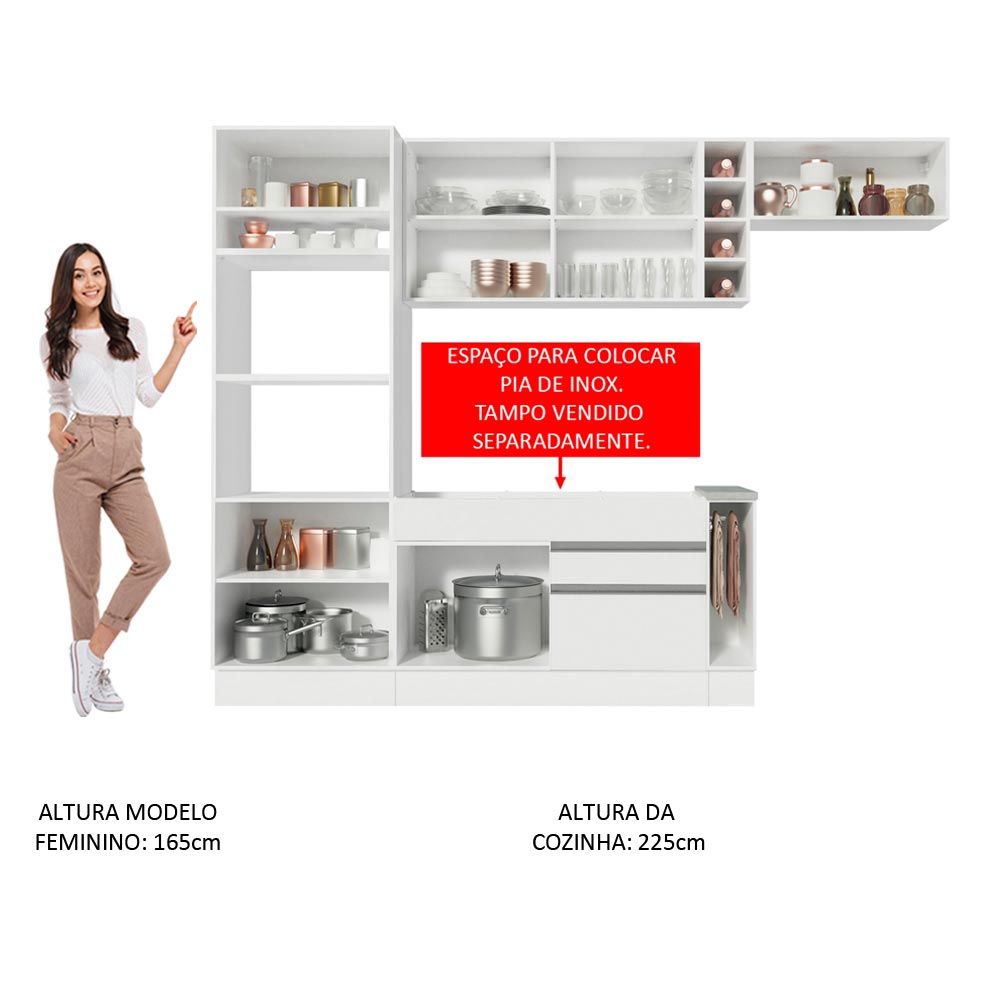 Cocina Integral Safira Blanco 290x225cm sin Mesón con Dos Cajones y sin Estufa - COCINAS | Bylmo