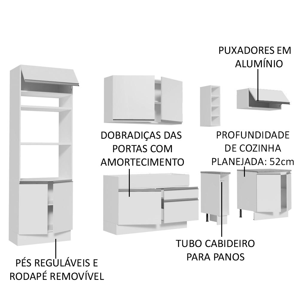 Cocina Integral Vicenza Blanco 290x225cm sin Mesón con Mueble para Horno y sin Estufa - COCINAS | Bylmo