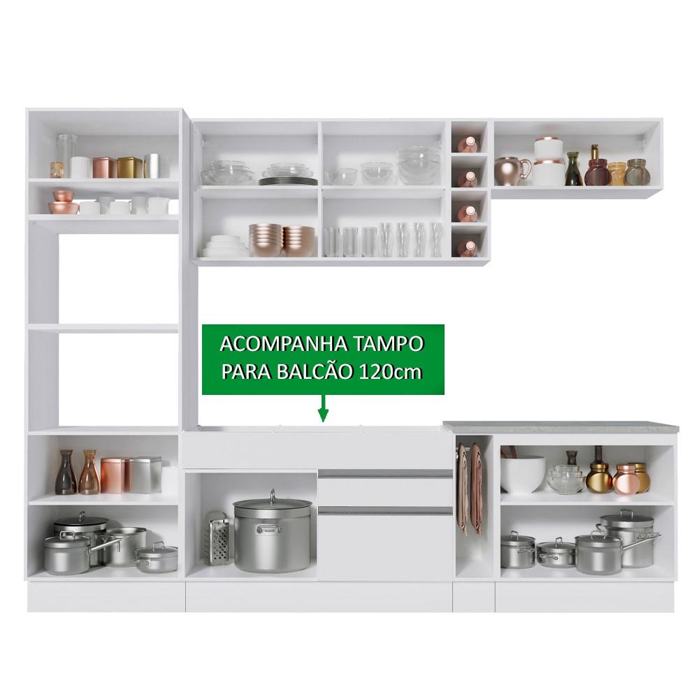 Cocina Integral Vicenza Blanco 290x225cm sin Mesón con Mueble para Horno y sin Estufa - COCINAS | Bylmo