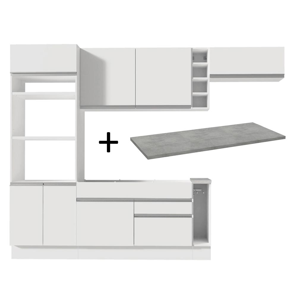 Cocina Integral Safira Blanco 290x225cm con Mesón de Madera Dos Cajones y sin Estufa - COCINAS | Bylmo