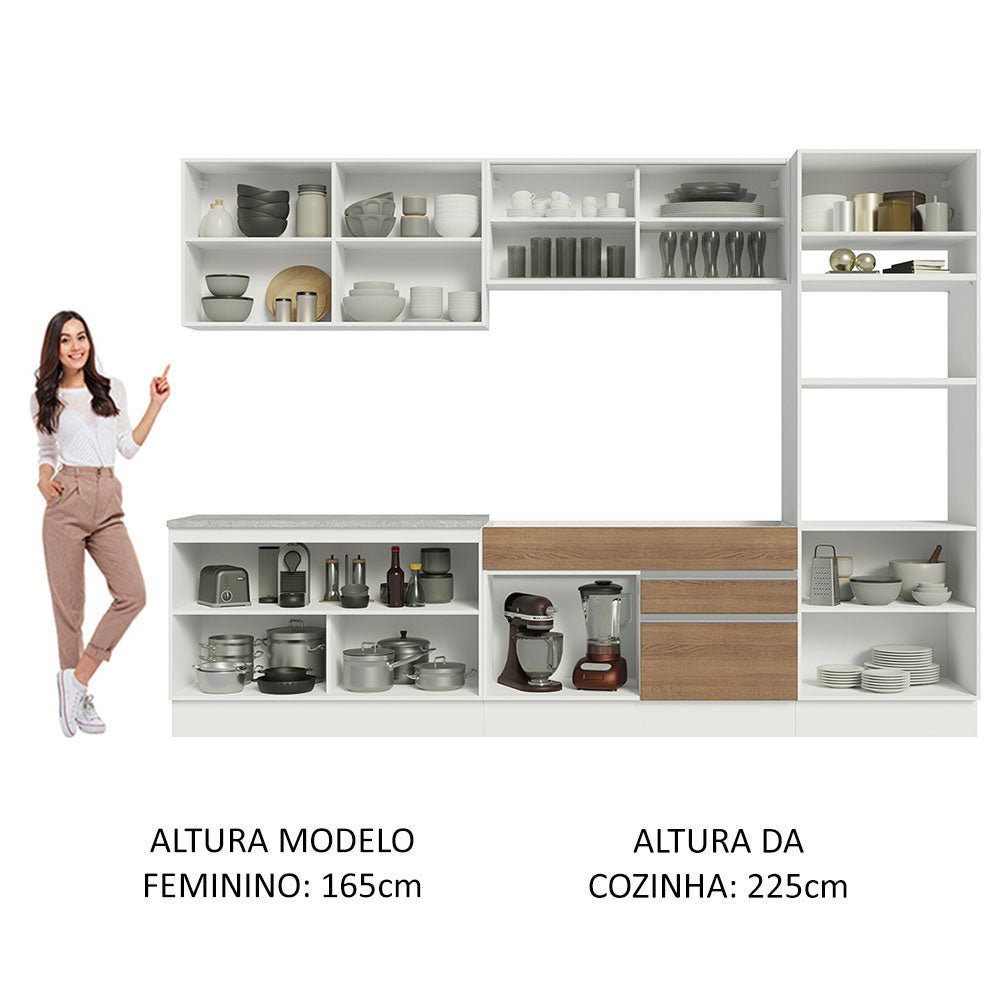 Cocina Integral Glamy Marron 310x225cm sin Mesón con Dos Cajones y sin Estufa - COCINAS | Bylmo