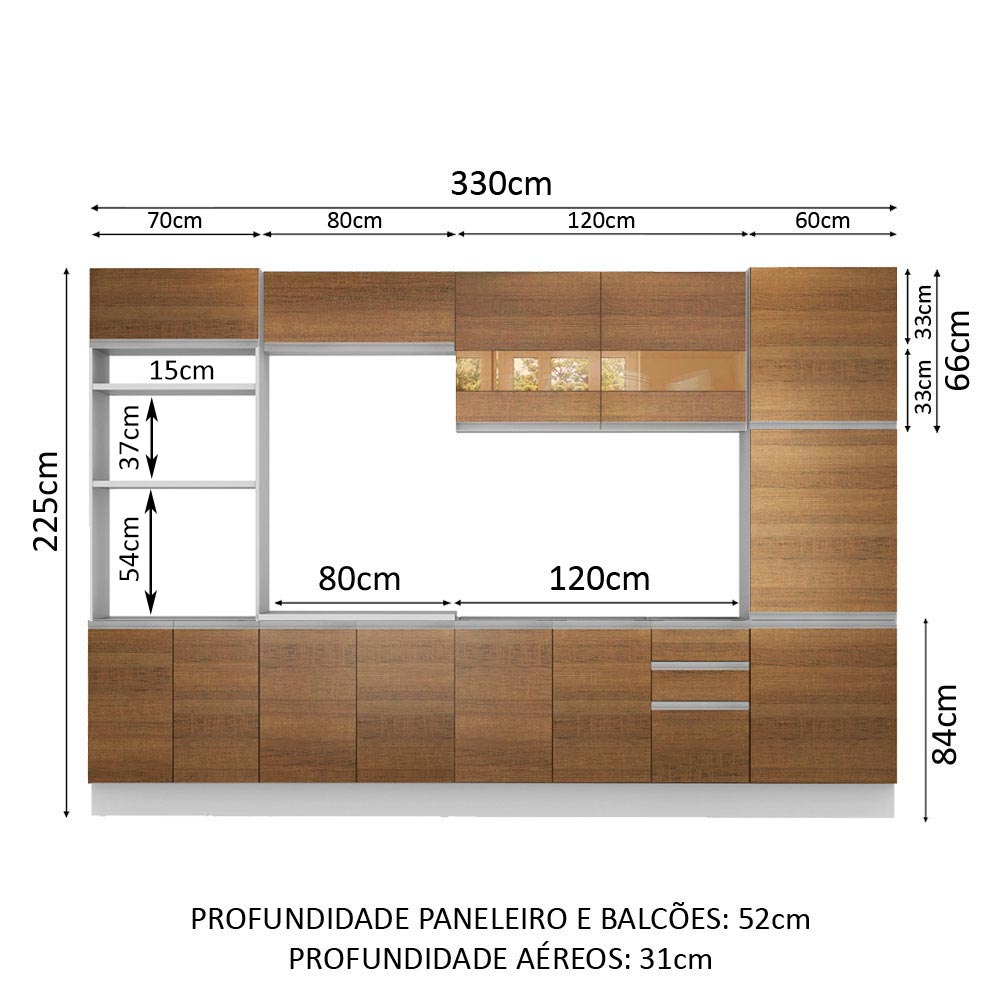 Cocina Integral Roma Marron 330x225cm sin Mesón y sin Estufa - COCINAS | Bylmo