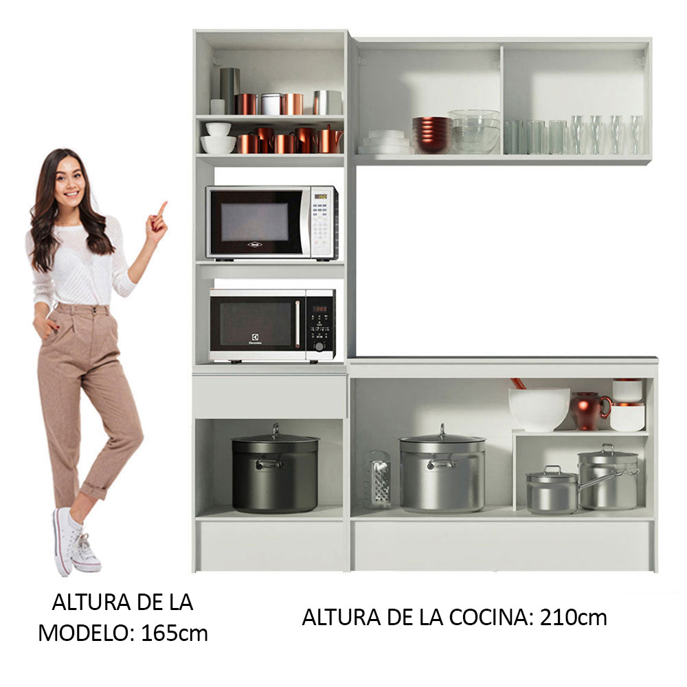 Cocina Integral Diamante Pop Blanco 180x210cm con Mesón de Madera Aglomerada MDP y sin Pozuelo