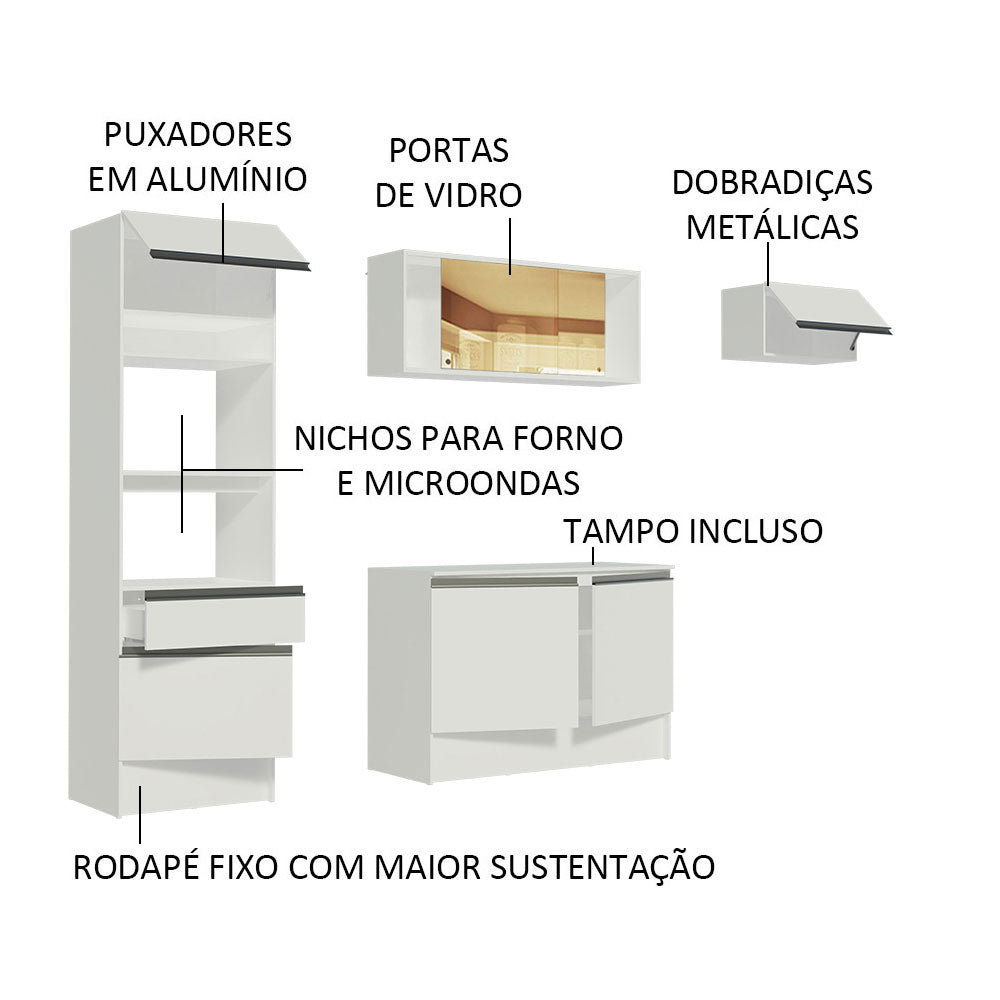 Cocina Integral Diamante Blanco 240x210cm con Mesón de Madera con Once Entrepaños y sin Estufa - COCINAS | Bylmo