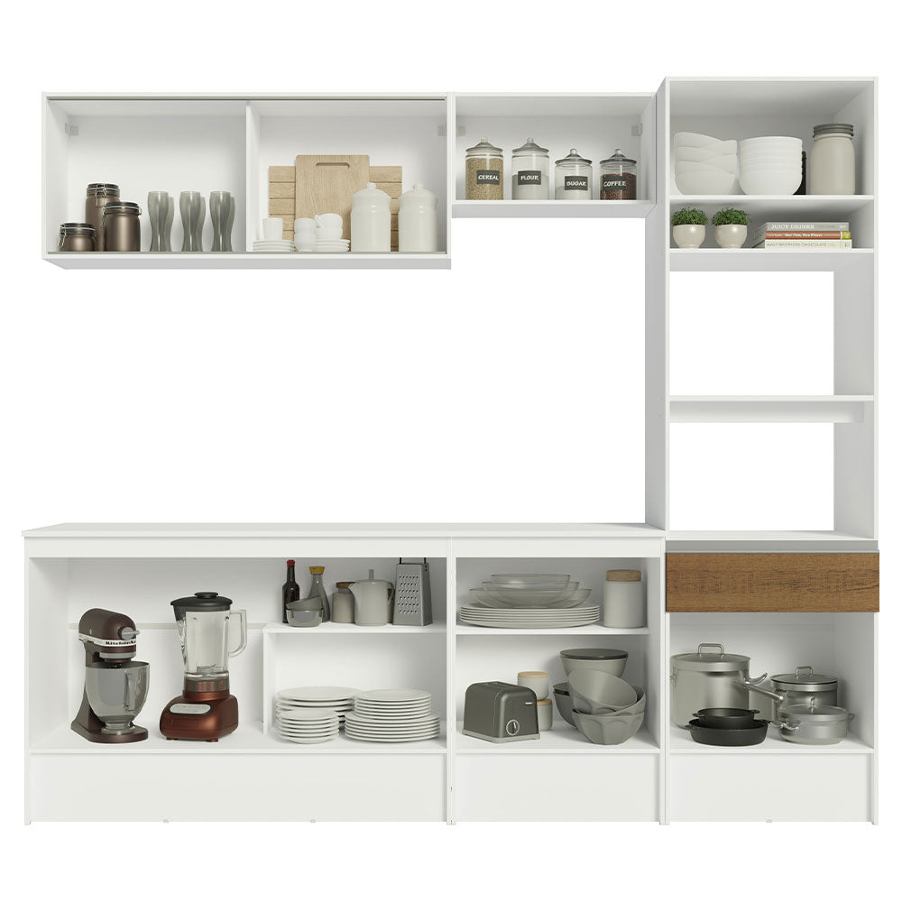 Cocina Integral Topazio Marron 240x210cm con Mesón de Madera y sin Estufa - COCINAS | Bylmo