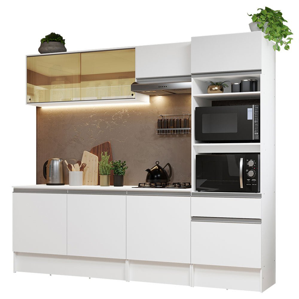 Cocina Integral Diamante Blanco 240x210cm con Mesón de Madera y sin Estufa - COCINAS | Bylmo