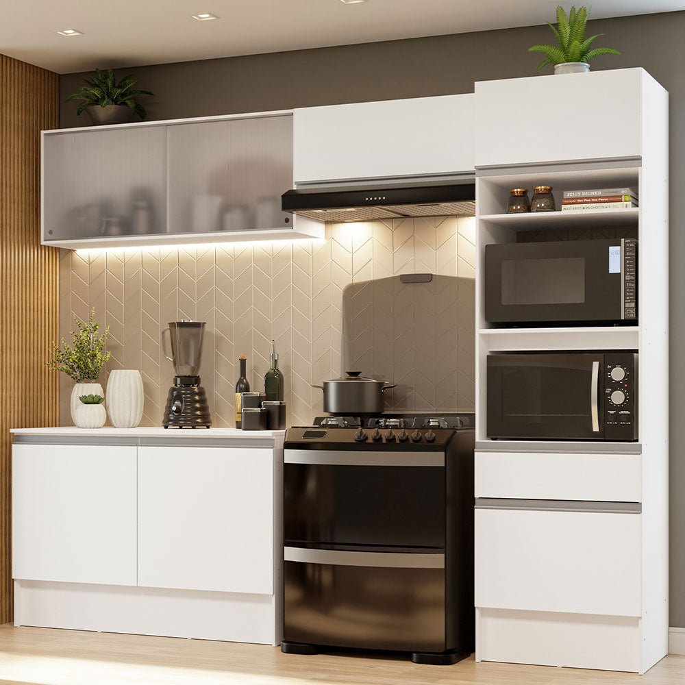 Cocina Integral Topazio Blanco 260x210cm con Mesón de Madera y sin Estufa - COCINAS | Bylmo