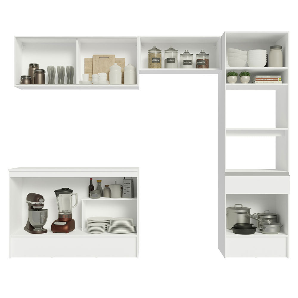 Cocina Integral Topazio Blanco 260x210cm con Mesón de Madera y sin Estufa - COCINAS | Bylmo