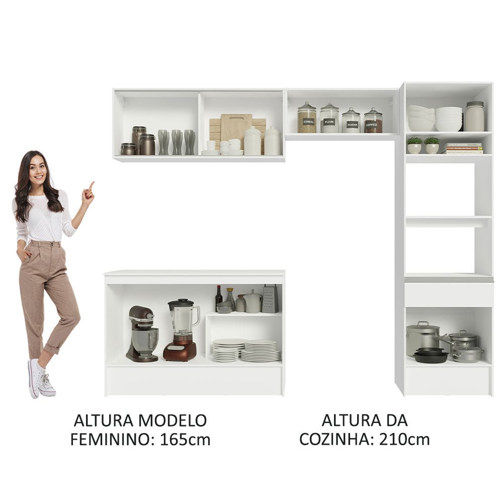 Cocina Integral Topazio Blanco 260x210cm con Mesón de Madera y sin Estufa - COCINAS | Bylmo