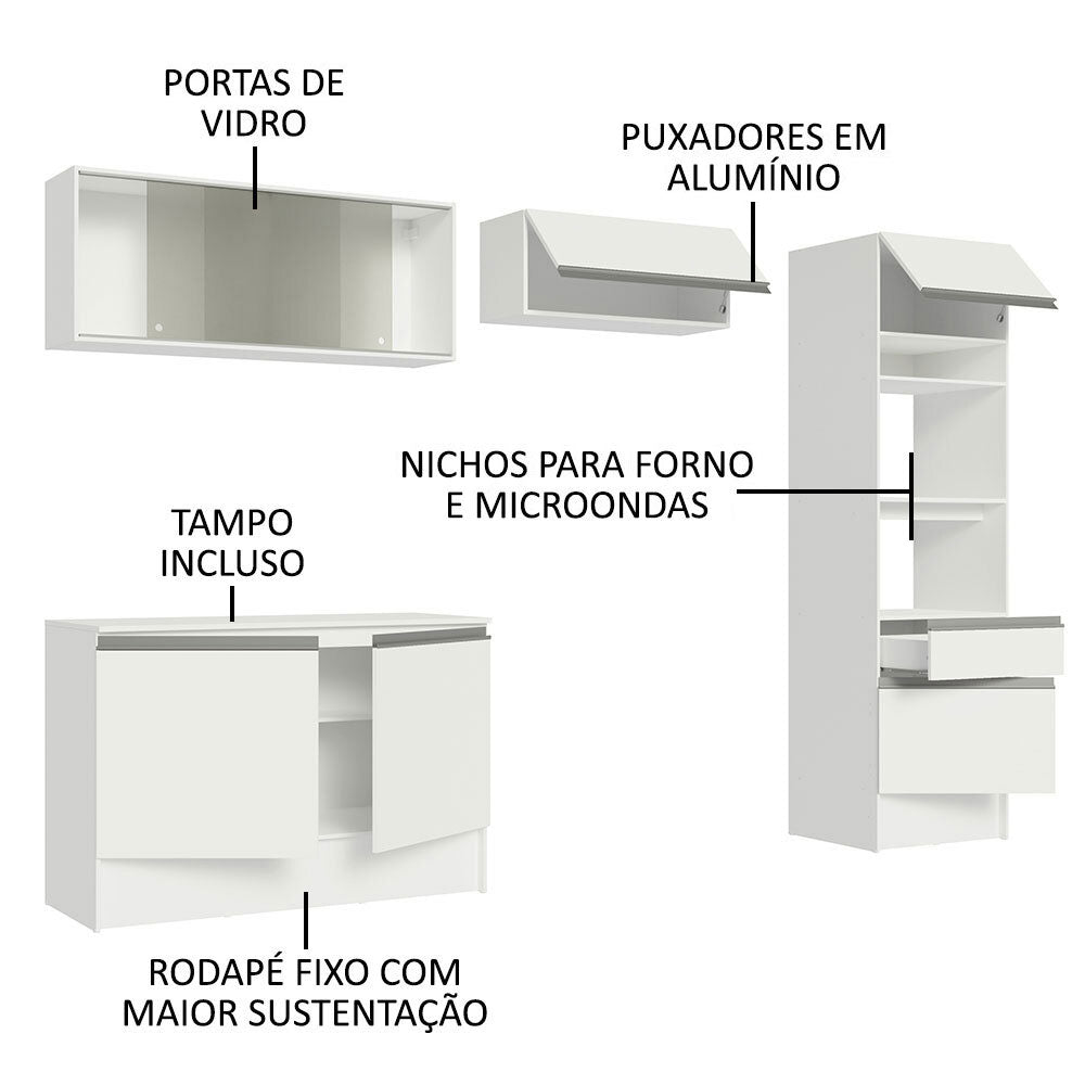 Cocina Integral Topazio Blanco 260x210cm con Mesón de Madera y sin Estufa - COCINAS | Bylmo