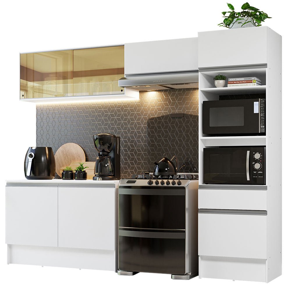Cocina Integral Diamante Blanco 260x210cm con Mesón de Madera y sin Estufa - COCINAS | Bylmo