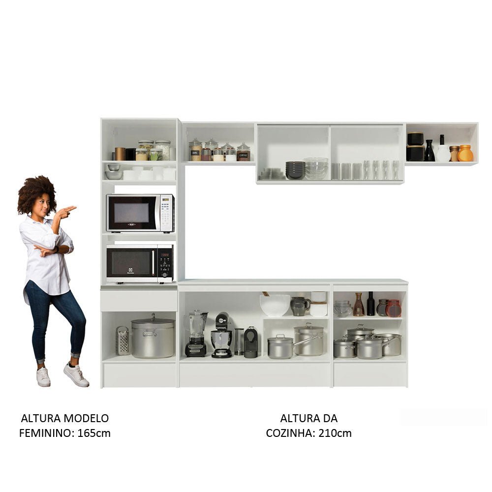 Cocina Integral Diamante Blanco 300x210cm con Mesón de Madera y sin Estufa - COCINAS | Bylmo