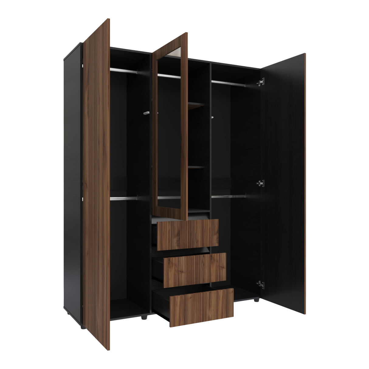 Closet Java Gales y Wengue 160x200cm con Tres Cajones y con Espejo - CLOSETS | Bylmo