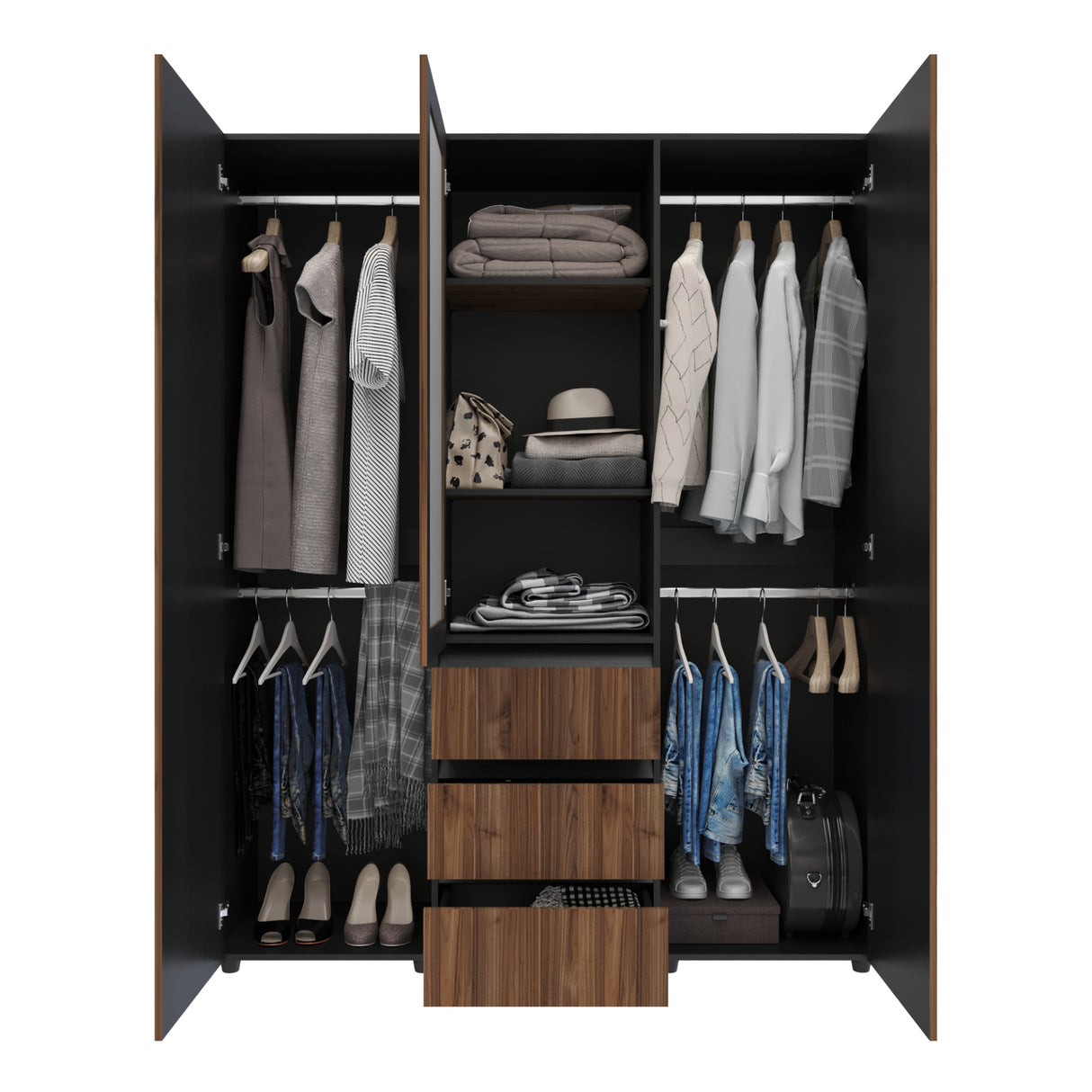 Closet Java Gales y Wengue 160x200cm con Tres Cajones y con Espejo - CLOSETS | Bylmo
