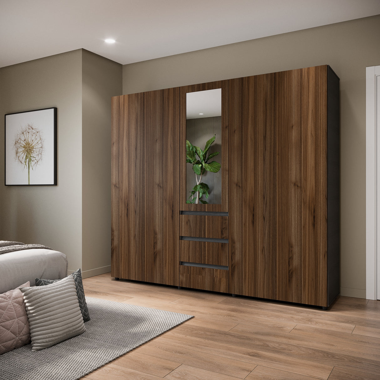 Closet Java Gales y Wengue 230x200cm con Tres Cajones y con Espejo - CLOSETS | Bylmo