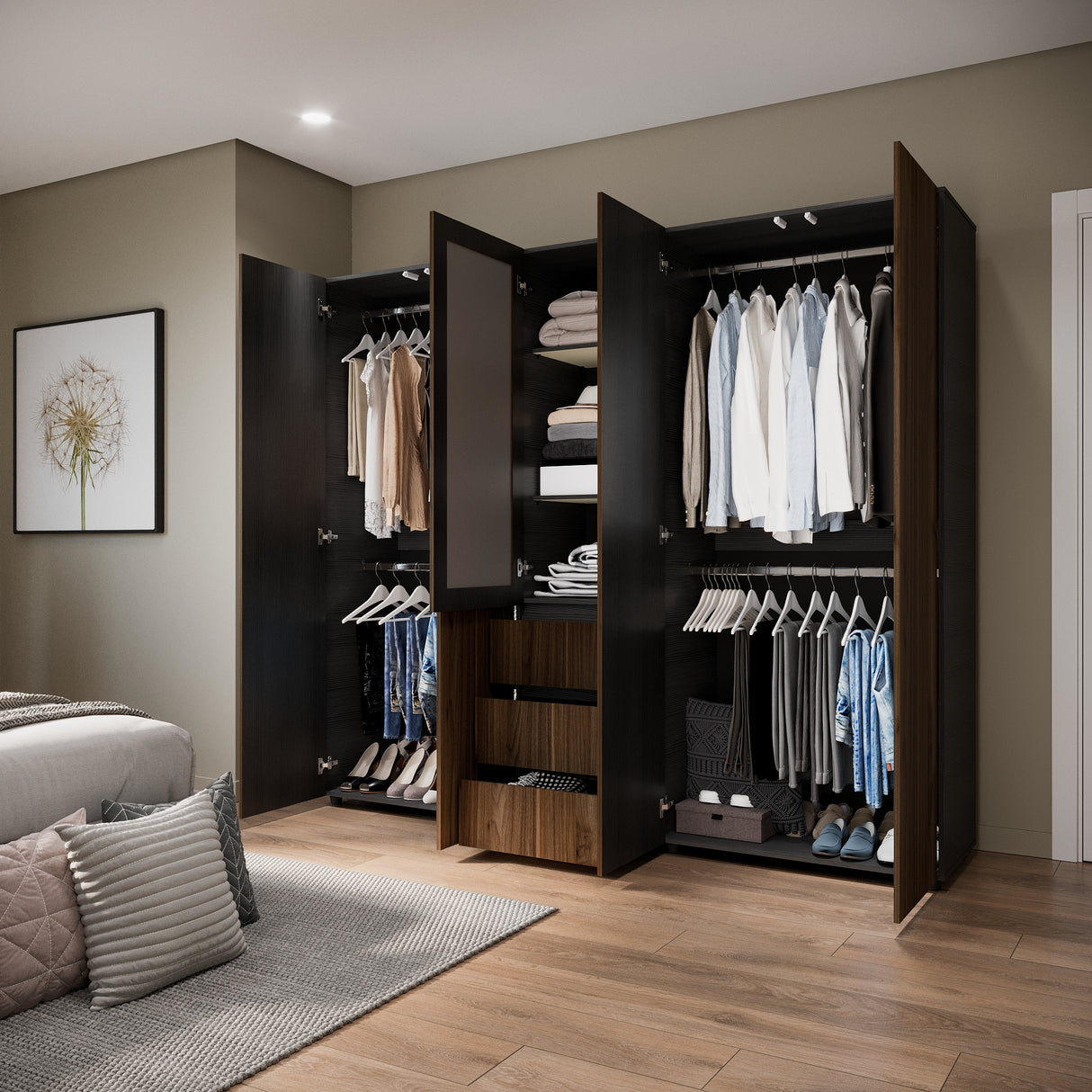 Closet Java Gales y Wengue 230x200cm con Tres Cajones y con Espejo - CLOSETS | Bylmo