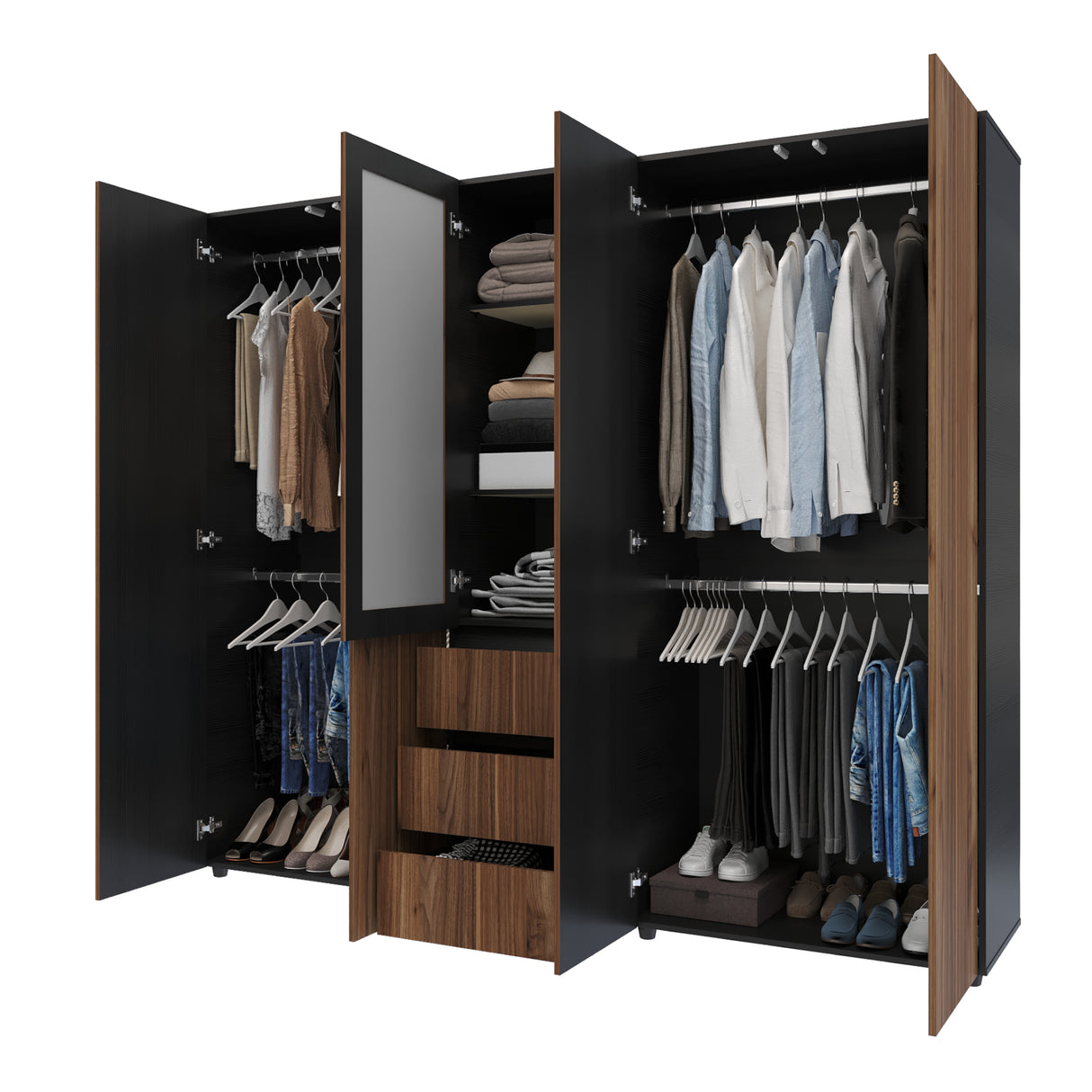 Closet Java Gales y Wengue 230x200cm con Tres Cajones y con Espejo - CLOSETS | Bylmo