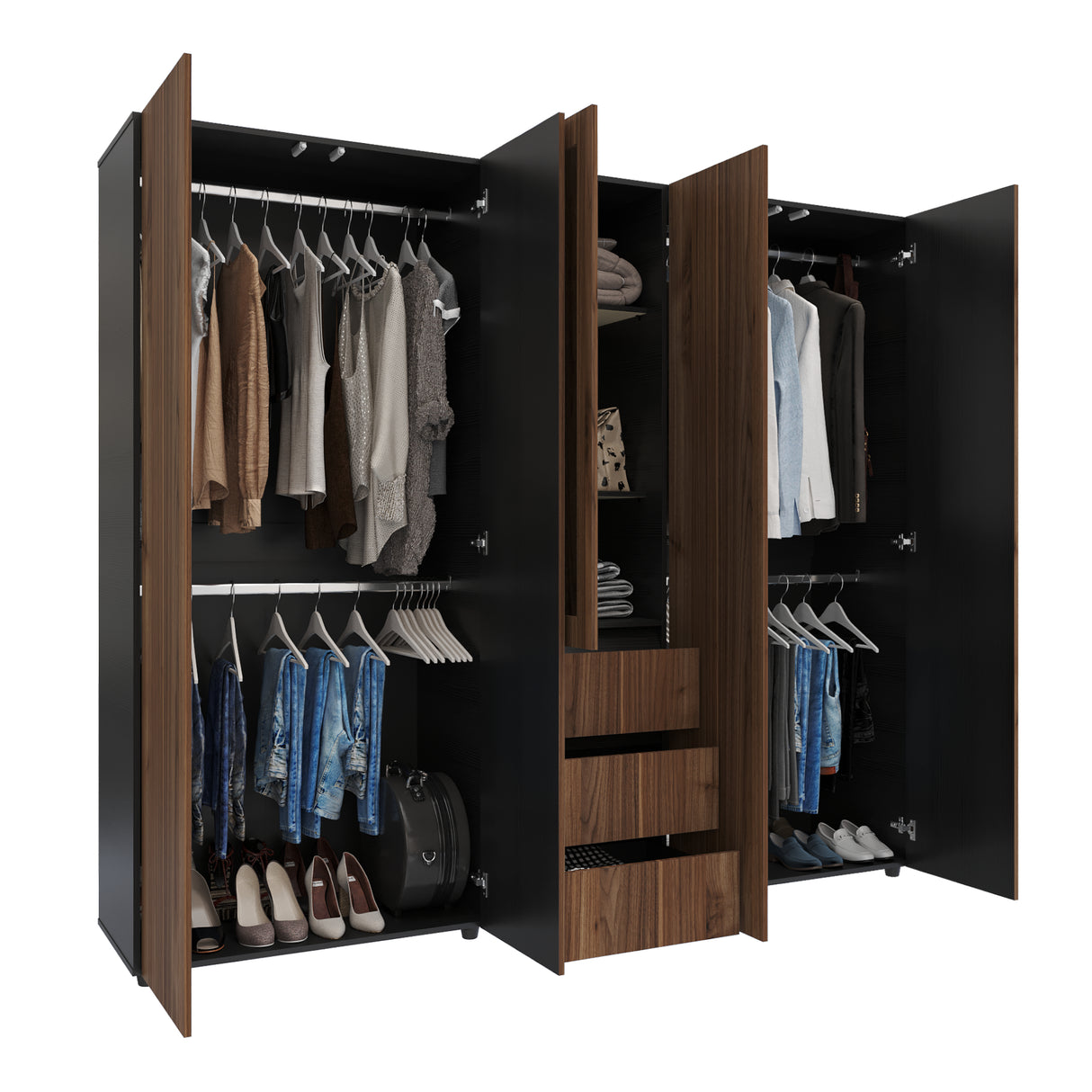 Closet Java Gales y Wengue 230x200cm con Tres Cajones y con Espejo - CLOSETS | Bylmo